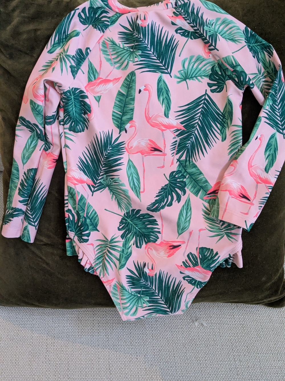 18-24 M Old Navy Pink Flamingo & Green Leaf Long-Sleeve One-Piece